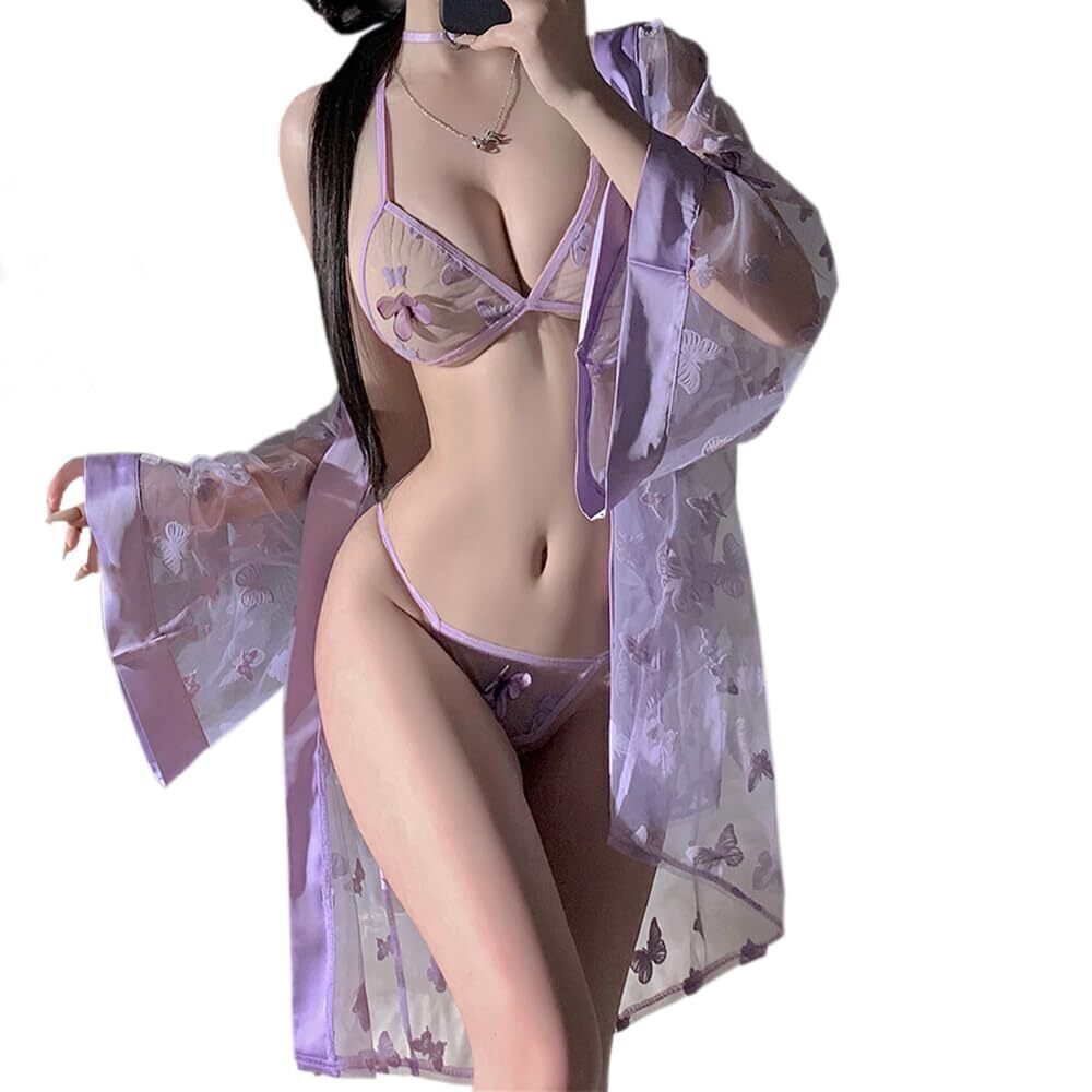 7737 sexy kimono dress lingerie robe costume cosplay Perspective Cute open